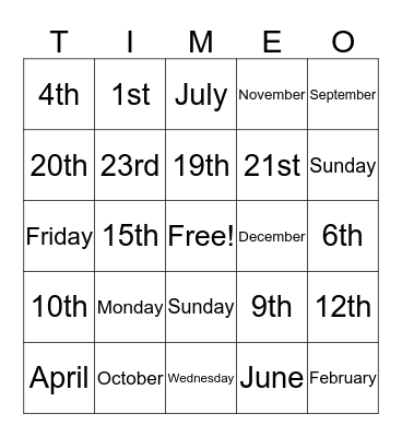 TIMEO Bingo Card