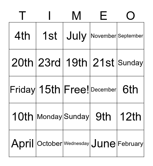 TIMEO Bingo Card