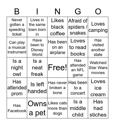 Get to know you BINGO Card