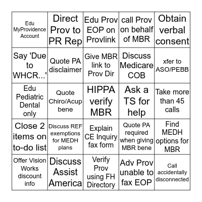 March Customer Service BINGO Card