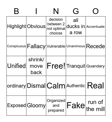 Vocabulary Bingo Card