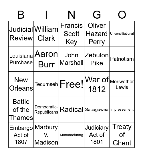 Grade 7 - Chapter 10 - Jefferson Takes Office Bingo Card