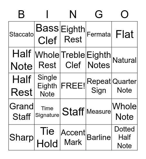 MUSIC SYMBOLS Bingo Card