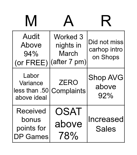 Untitled Bingo Card