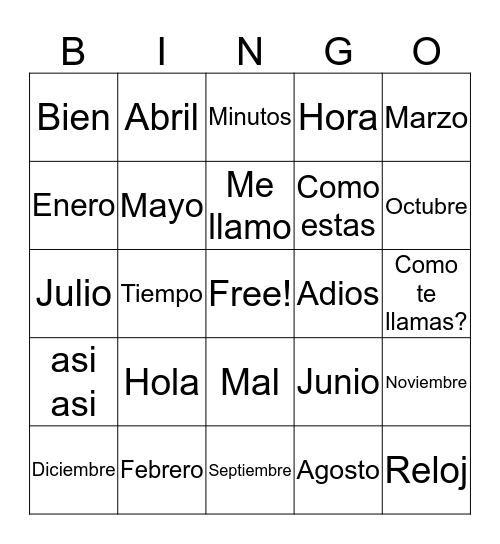 Conversaciones/Meses Bingo Card