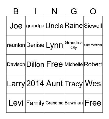 Celebrating Family Bingo Card