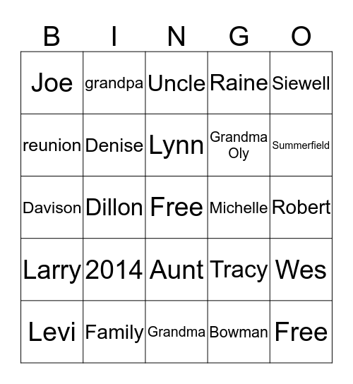 Celebrating Family Bingo Card