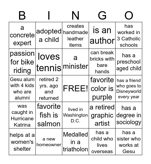 Who is this Gesu Staff Member? Bingo Card