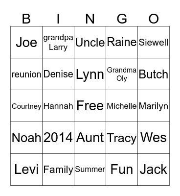 Celebrating Family Bingo Card