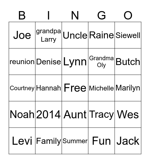 Celebrating Family Bingo Card