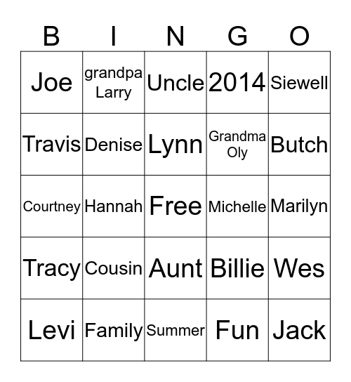 Celebrating Family Bingo Card