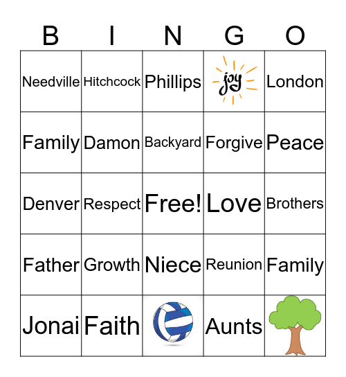 Phillips Family  Bingo Card