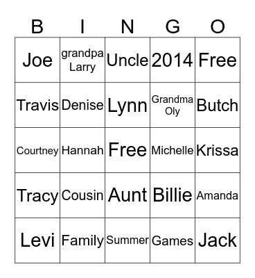 Celebrating Family Bingo Card