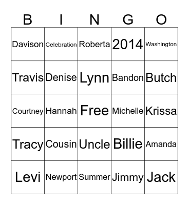 Celebrating Family Bingo Card