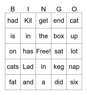 Lad and the Fat Cat Bingo Card