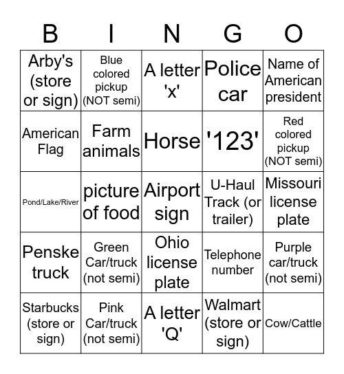 Our Bingo Card