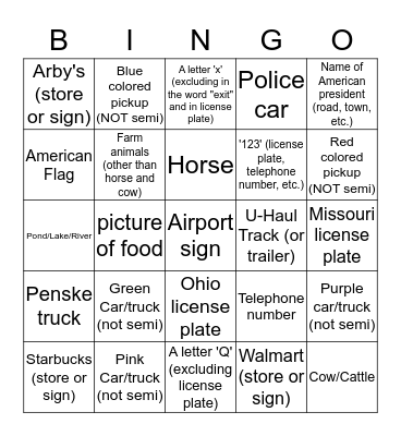 Our Bingo Card