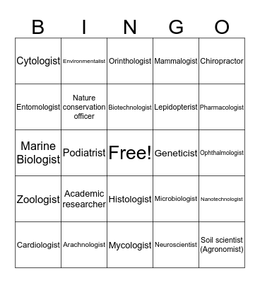 Biological Research Careers Bingo Card