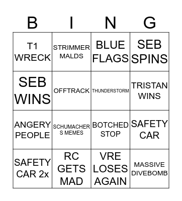 VRE GZR BINGOMINGo Bingo Card