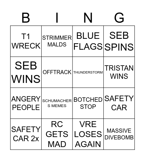 VRE GZR BINGOMINGo Bingo Card