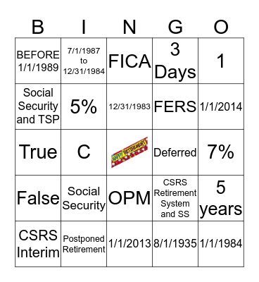 RETIREMENT Bingo Card