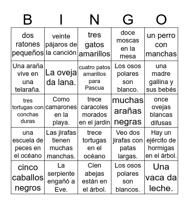 Los Animales Bingo Card
