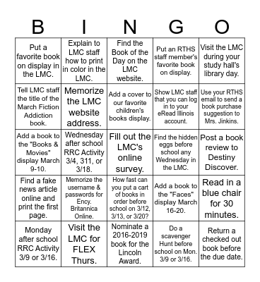 Rotary Reading Challenge  BINGO Side 2: Activities! Bingo Card