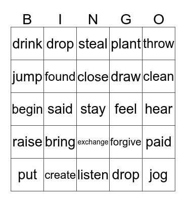 BINGO-Verbs Bingo Card
