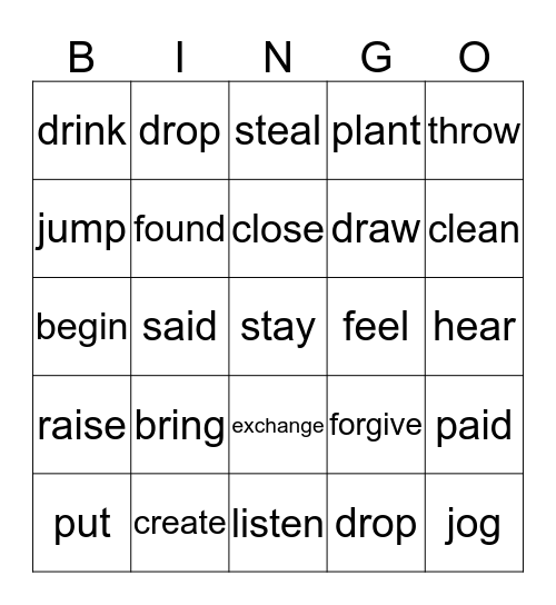 BINGO-Verbs Bingo Card