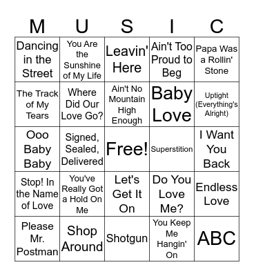 Motown Bingo Card