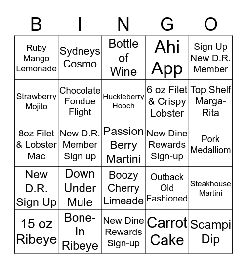 Outback Bingo Card