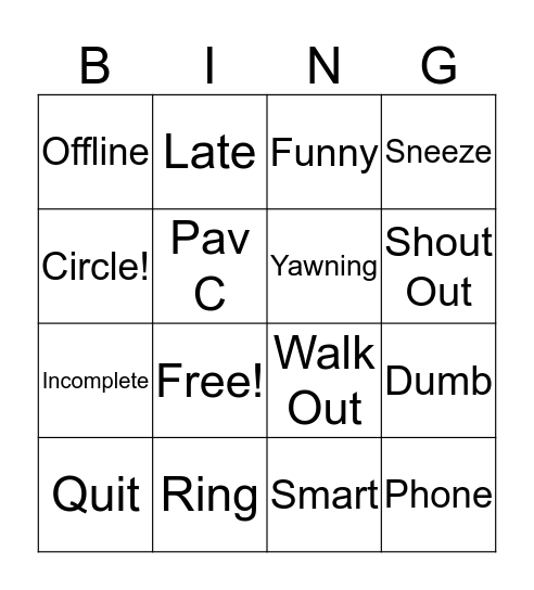 Staff Meeting Bingo Card