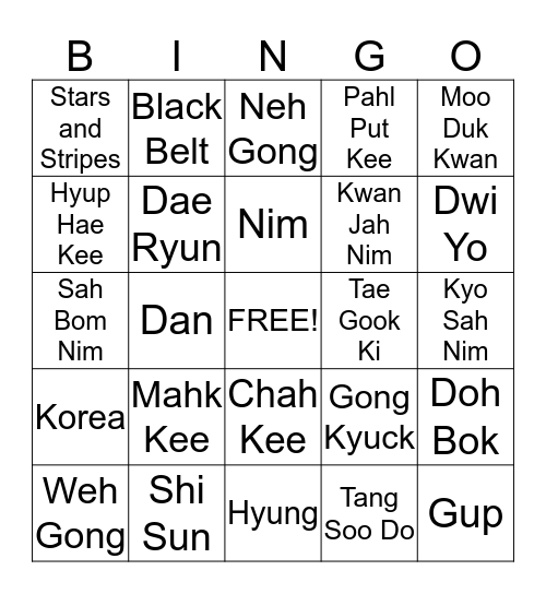 Tang Soo Bingo!! Bingo Card