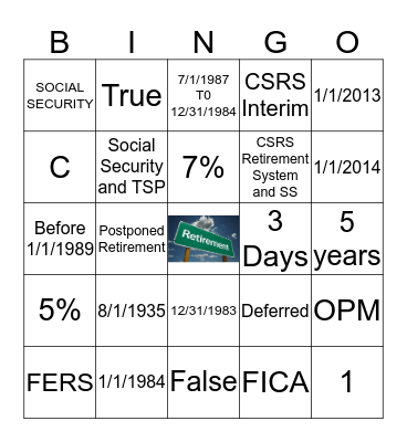 RETIREMENT Bingo Card