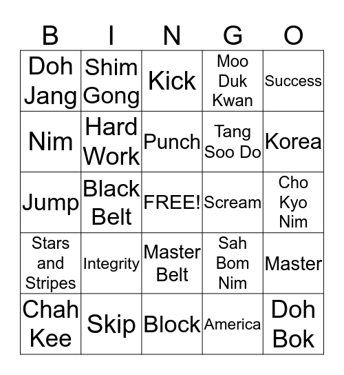 Tang Soo Bingo!! Bingo Card