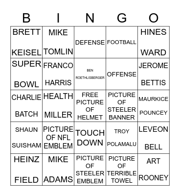 " PITTSBURGH STEELERS " Bingo Card