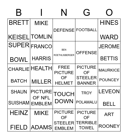 " PITTSBURGH STEELERS " Bingo Card