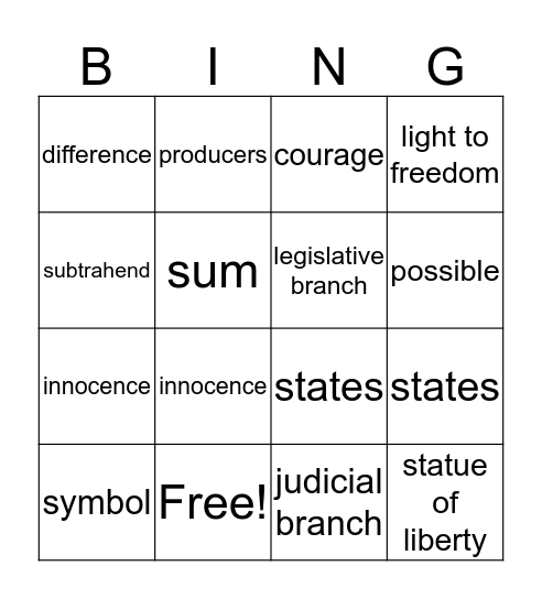 Vocabulary Bingo Card