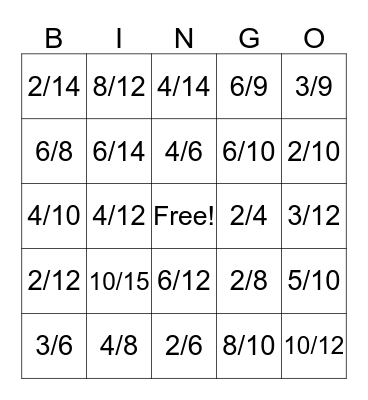 Fraction BINGO  Bingo Card