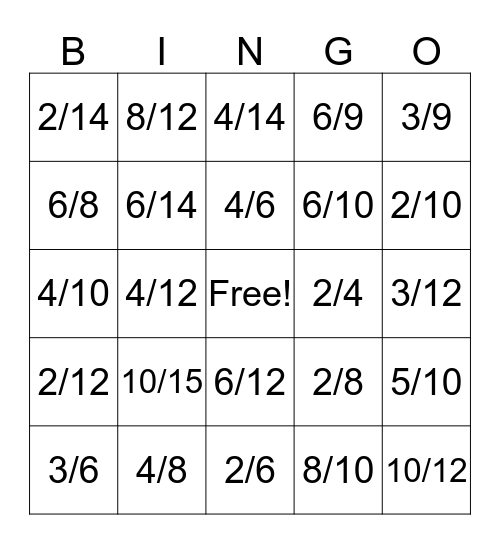 Fraction BINGO  Bingo Card