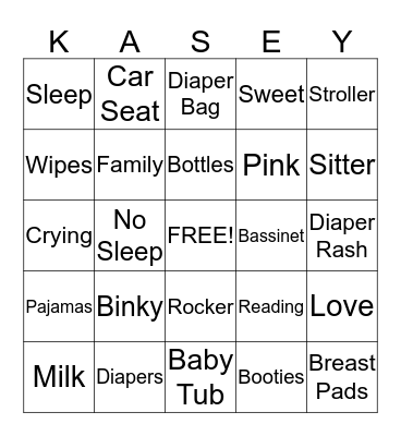 Baby TAYLOR  Baby Shower Bingo Card