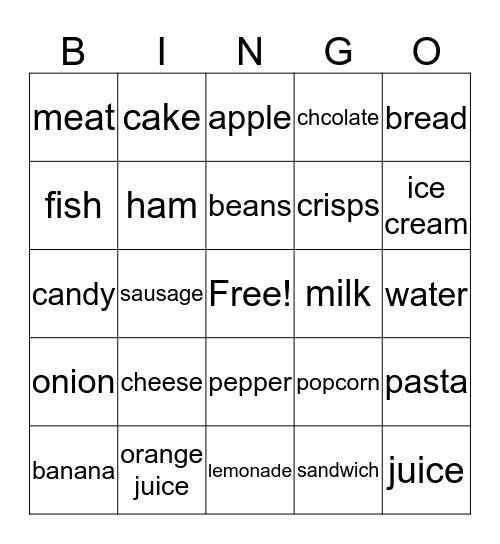 Food Words Bingo Card