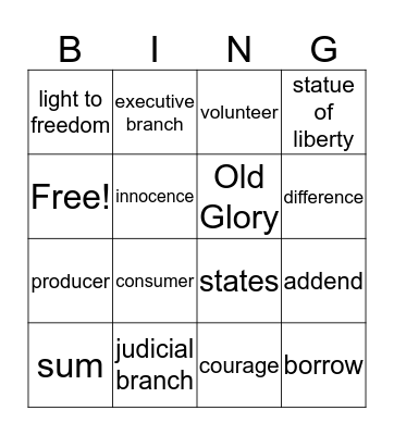 VOCABULARY Bingo Card