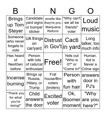 GOTV Canvass Bingo Card