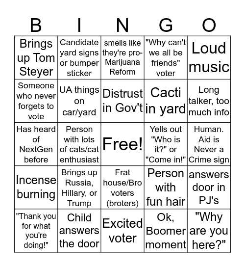 GOTV Canvass Bingo Card