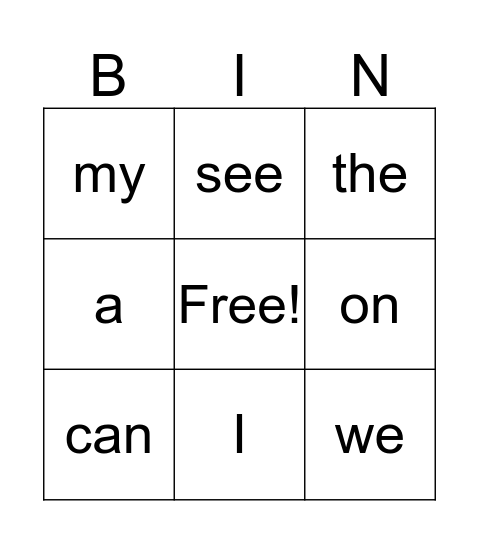 Bingo 1 Bingo Card