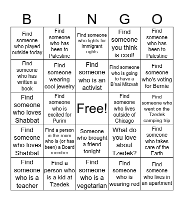 Tzedek at Manny's Bingo Card Bingo Card