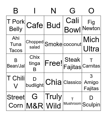 Scorpion Bar Bingo Card