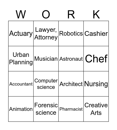 Math Career Bingo Card