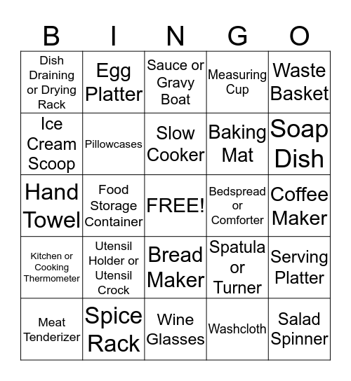 Amanda's Bridal Shower Bingo Card